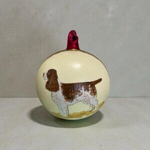 Hand Painted Springer Spaniel Dog Glass Christmas Ornament-Dog Red Ivory & Gold
